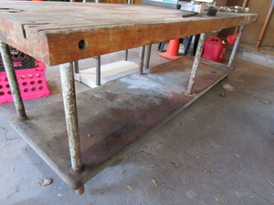lot 9 image: Antique butcher block style top tab...