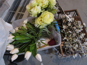 lot 95 image: Artificial flowers with yellow peon...
