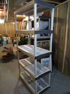 lot 104 image: Shelving three units 36Wx18Dx72...