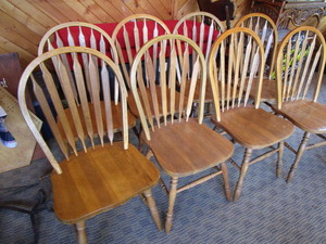 lot 6 image: Bentwood slatback dining chairs, se...