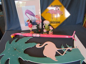 lot 32 image: Flamingo - sign, umbrella, print, n...