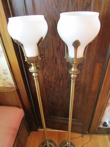lot 253 image: Floor lamps, pair are 63H...