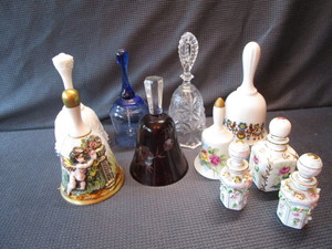 lot 260 image: Bells with silver crested milk glas...