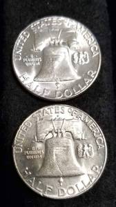 lot 28 image: 2 BU FRANKLIN HALF DOLLARS 1961 1961-D