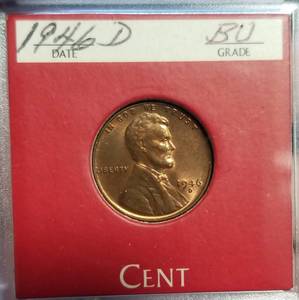 lot 48 image: 1946-D US WHEAT CENT UNC RED-BROWN