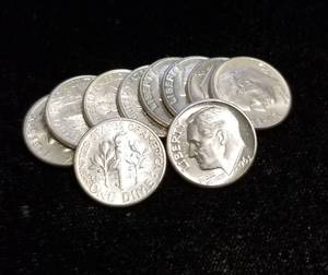 lot 48-A image: 10 BU-UNC ROOSEVELT SILVER DIMES AS PICTURED
