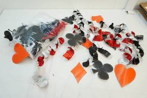 Feathers, foil streamers