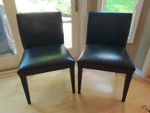 2 Black Leather Marie Side Chairs from Room and Board