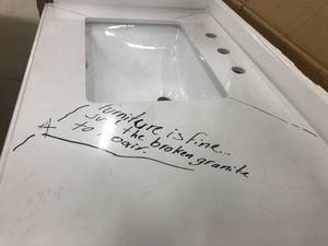 lot 12 image: Melpark 36 in. W x 22 in. D Bath Vanity in White with Cultured Marble Vanity Top in White with White Sink by Home Decorators Collection- damaged granite - see pictures