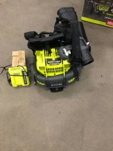 lot 38 image: 145 MPH 625 CFM 40V Lithium-Ion Cordless Battery Whisper Series Backpack Blower - 5.0 Ah Battery only Included by RYOBI-open box not used- not tested see pictures