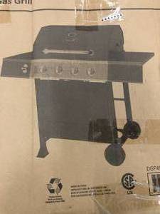 lot 44 image: 4-Burner Propane Gas Grill in Black by Dyna-Glo- open box not used