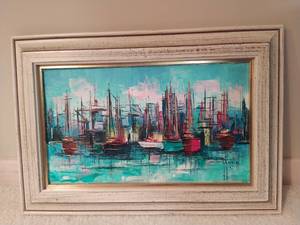 lot 308 image: Framed Harbor Scene