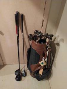 lot 335 image: Polo Golf Bag With Callaway Burner Drivers and Iron Clubs