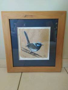 lot 146 image: Framed Suberb Blue Wren by R Gilmore