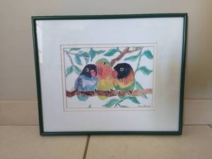 lot 147 image: Framed Watercolor of Parrots by Shirley Blake