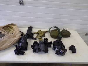lot 12 image: Holsters, Gas Mask, Canteens and Backpack