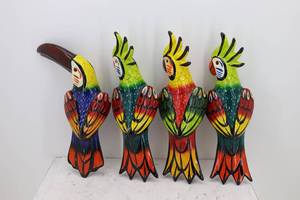 lot 35 image: (4) 17 Tall Hand Painted Parrots & Toucan