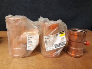 lot 2047 image: VIEGA ProPress Copper Fittings - (1) 4 x 4 x 34Tee, (1) 4 x 4 x 3 Tee & (1) 4 x 4 x 4 Tee