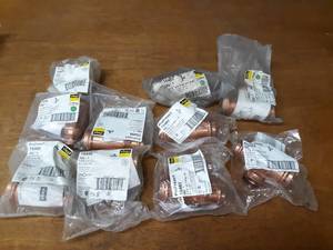 lot 2050 image: VIEGA ProPress Copper Fittings - (5) 1-12 x 1 x 1 Tees & (5) 1-12 x 1-14 x 1-14 Tees