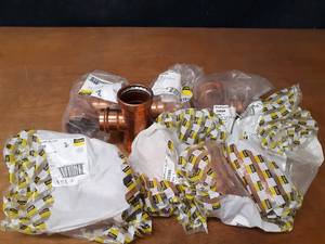 lot 2054 image: VIEGA ProPress Copper Fittings - (4) 2-12 x 2-12 x 2 Tees & (4) 2-12 x 2-12 x 1-14 Tee