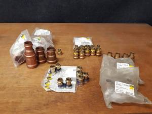 lot 2089 image: VIEGA ProPress Copper  Brass Fittings - (14) 1 PEX x 1 C, (17) 12 PEX x 34 C, (8) 34 PEX x 12 C, (4) 1-12 x 34 Reducing Coupler
