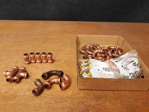 lot 2103 image: NIBCO & VIEGA PressSystem Copper Fittings - (31) 12 90° Street Elbows (FTG x Press), (4) 12 90° Elbows, (5) 12 Couplers, (2) 12 Tees