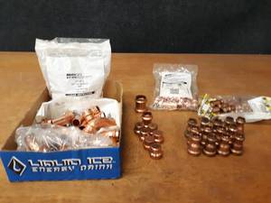 lot 2108 image: NIBCO & VIEGA PressSystem Copper Fittings - (27) 34 90° Street Elbows, (13) 34 x 12 Reducers, (22) 34 x 12 Reducers (FTG x Press), (6) 34 Caps