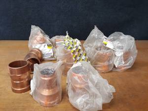 lot 2116 image: VIEGA ProPress Copper Fittings -  (4) 3 Couplers, (2) 3 45° Elbows, (1) 3 x 3 (MPT x Press), (1) 3 x 2 Reducer, (1) 3 x 2-12 Reducer, (1) 3 x 3 x 1 Reducing Tee & (1) 3 x 3 x 12 Reducing Tee