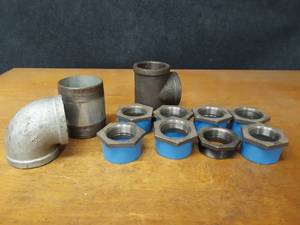 lot 2150 image: Lot of (11) Steel Pipe Fittings - (8) 3 x 2-12 Bushings, (1) 3 Tee, (1) 3 90° Elbow, (1) 4 x 5-12 Nipple