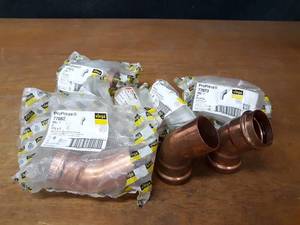 lot 2201 image: VIEGA ProPress Copper Fittings - (5) 2 45° Elbows (FTG x C), (2) 2 45° Elbows (P x FTG), (1) 2 45° Elbow (P x P)