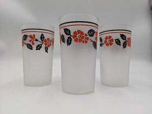 lot 03 image: Rare 1930s Hall Red Poppy Frosted Glasses-Set of 4