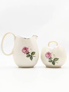 lot 70 image: Vintage ChinaTeapot and Creamer Salt and Pepper Shakers with Roses
