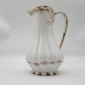 lot 88 image: Vintage China Pitcher with Roses and Gold Accents