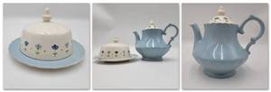 lot 32 image: 1940s Poppytrail True Blue by Metlox Tea Party Set- Teapot and Covered Butter Dish