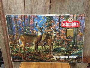 lot 8 image: Vintage Schmidts Premium Beer Its Always in Season Embossed Tin Sign