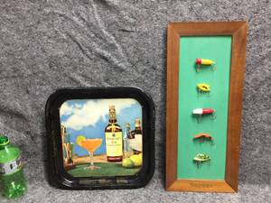 lot 104 image: Vintage Seagrams Whiskey Tray & Fishing Lure Display