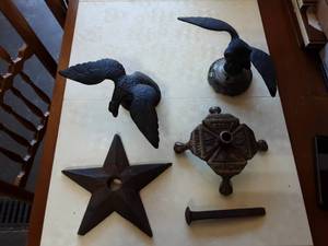 Cast Iron Eagles, Flag Stand, & Rail Road Spike