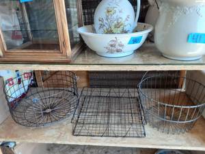 Vintage Egg Basket, Bottle Organizer & Other Wire Basket