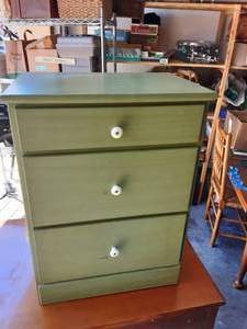 Green Painted 3-Drawer Night Stand With Porcelain Knobs