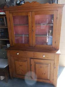 Semi Rustic 1-Piece Farm China Cabinet With 2-Drawers, 2-Wood Doors & Glass Locking Doors With Key