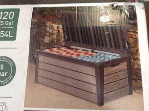 lot 9 image: Keter Brushwood 120 Gal. Resin Deck Box customer return see pictures