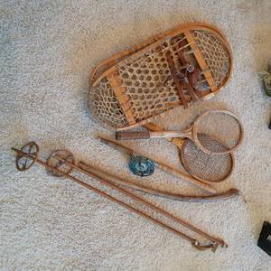 lot 405 image: Vintage Snow Shoes, Ski Poles, Tenn...