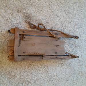 lot 418 image: Antique Wooden Snow Sled with Metal...