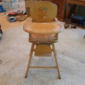 lot 423 image: Vintage Solid Wood Baby High Chair...