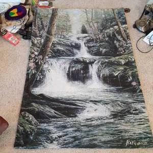 lot 459 image: Beautiful Wall Tapestry of Waterfalls in the nature that surrounds it approx 53 x 36