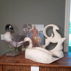 lot 477 image: Goose Statues, a Caribou Statue and...