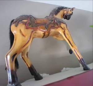 lot 1 image: Beautiful Heavy Wood Carved Horse S...