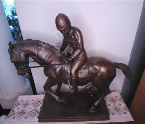 lot 66 image: Bronze Derby Statue 29 X 9.5 X 24...