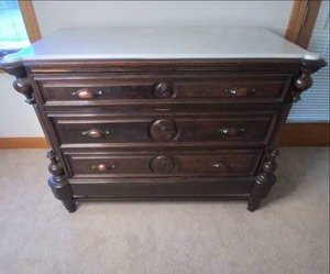 lot 8 image: Antique Marble Top Wood 3 D...