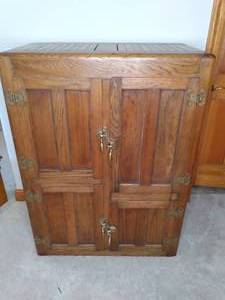 lot 138 image: Antique Wood Encased Chest Freezer...